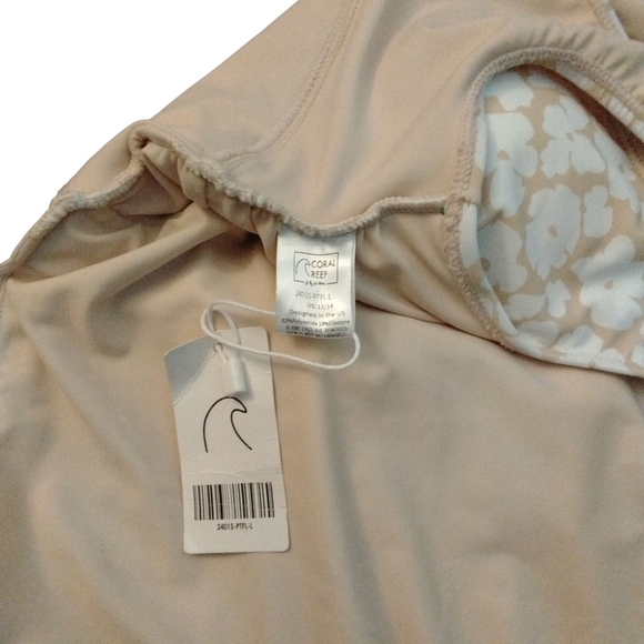 CORAL REEF | PALM BEACH Women's One Piece Swimsuit Tan & White Bathing Suit L - Picture 8 of 11